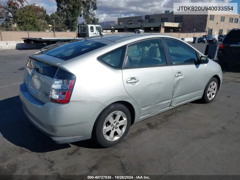 2004 Toyota Prius VIN: JTDKB20U940033554 Lot: 40727530