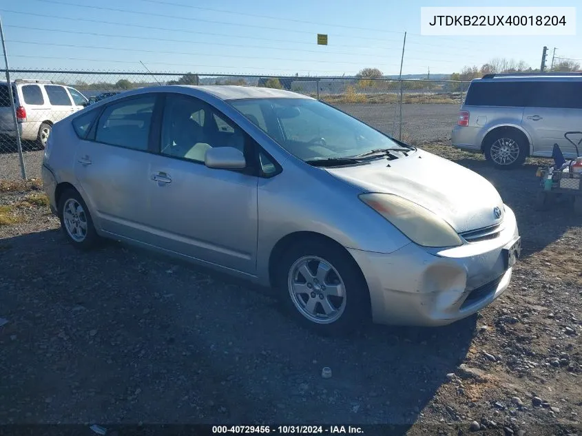 2004 Toyota Prius VIN: JTDKB22UX40018204 Lot: 40729456