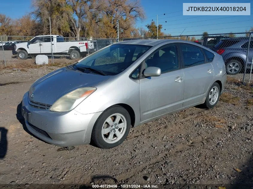 2004 Toyota Prius VIN: JTDKB22UX40018204 Lot: 40729456