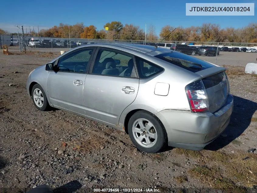 2004 Toyota Prius VIN: JTDKB22UX40018204 Lot: 40729456