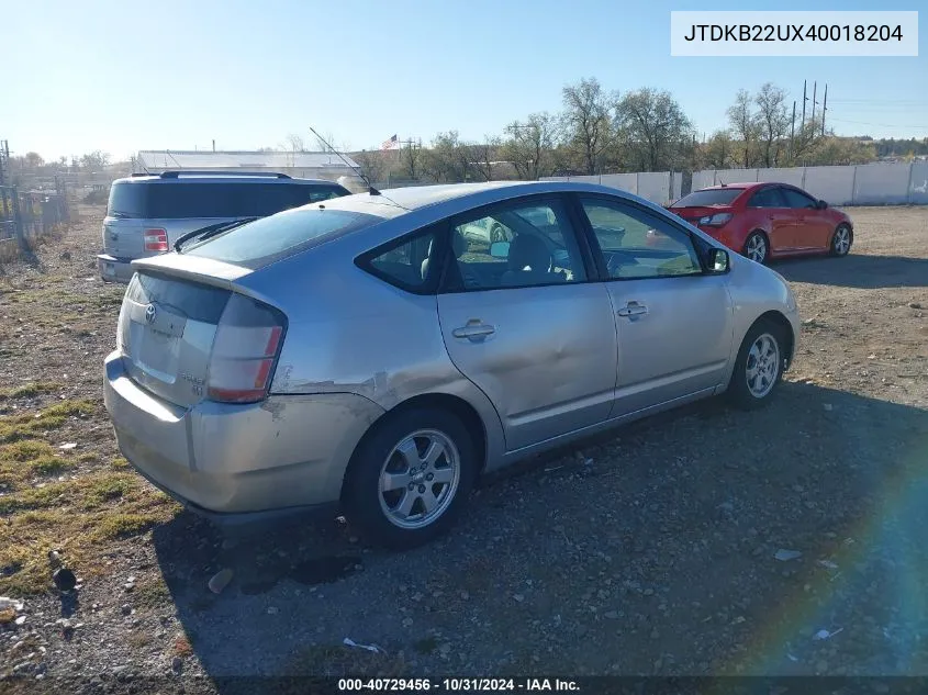 2004 Toyota Prius VIN: JTDKB22UX40018204 Lot: 40729456