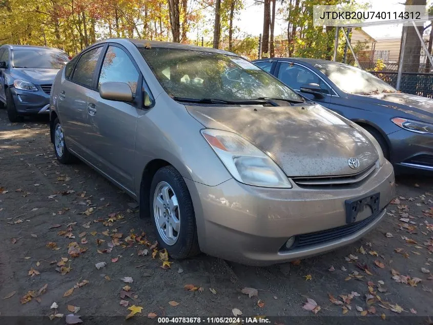 2004 Toyota Prius VIN: JTDKB20U740114312 Lot: 40783678