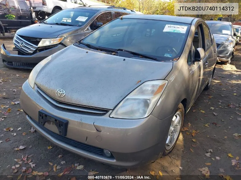 2004 Toyota Prius VIN: JTDKB20U740114312 Lot: 40783678