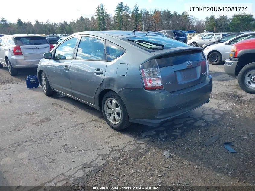 2004 Toyota Prius VIN: JTDKB20U640081724 Lot: 40786594