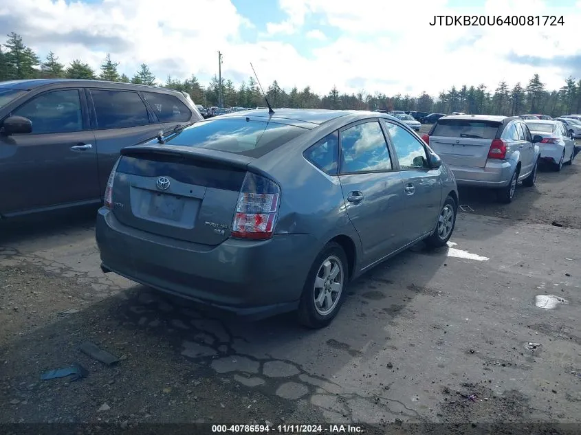 2004 Toyota Prius VIN: JTDKB20U640081724 Lot: 40786594