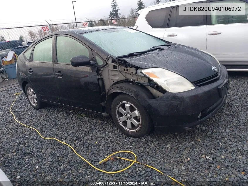 2004 Toyota Prius VIN: JTDKB20U940106972 Lot: 40871263