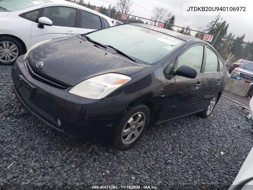 2004 Toyota Prius VIN: JTDKB20U940106972 Lot: 40871263