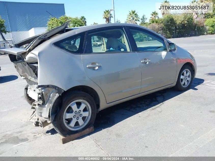 2005 Toyota Prius VIN: JTDKB20U853051687 Lot: 40246602