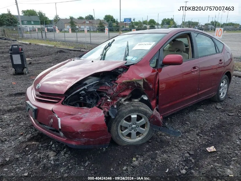 2005 Toyota Prius VIN: JTDKB20U757007463 Lot: 40424346