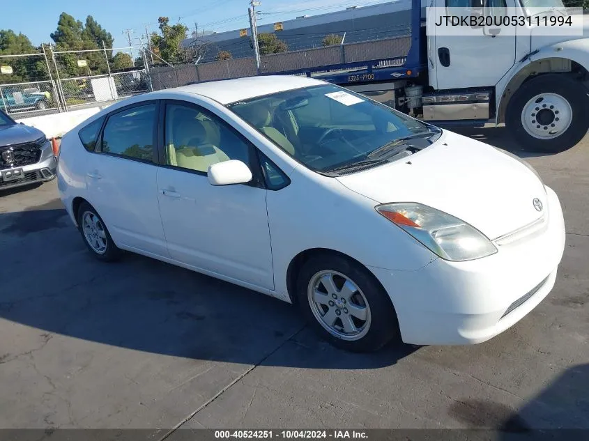 2005 Toyota Prius VIN: JTDKB20U053111994 Lot: 40524251