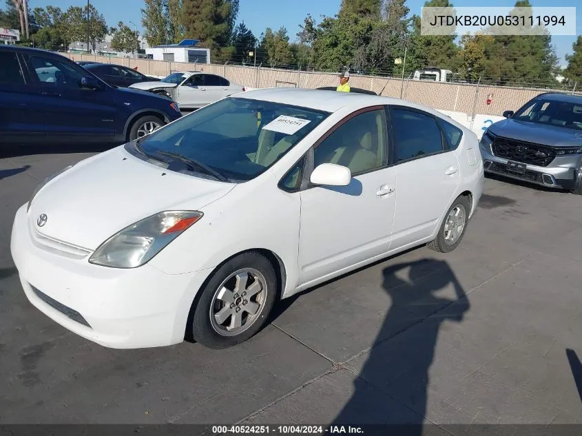 2005 Toyota Prius VIN: JTDKB20U053111994 Lot: 40524251