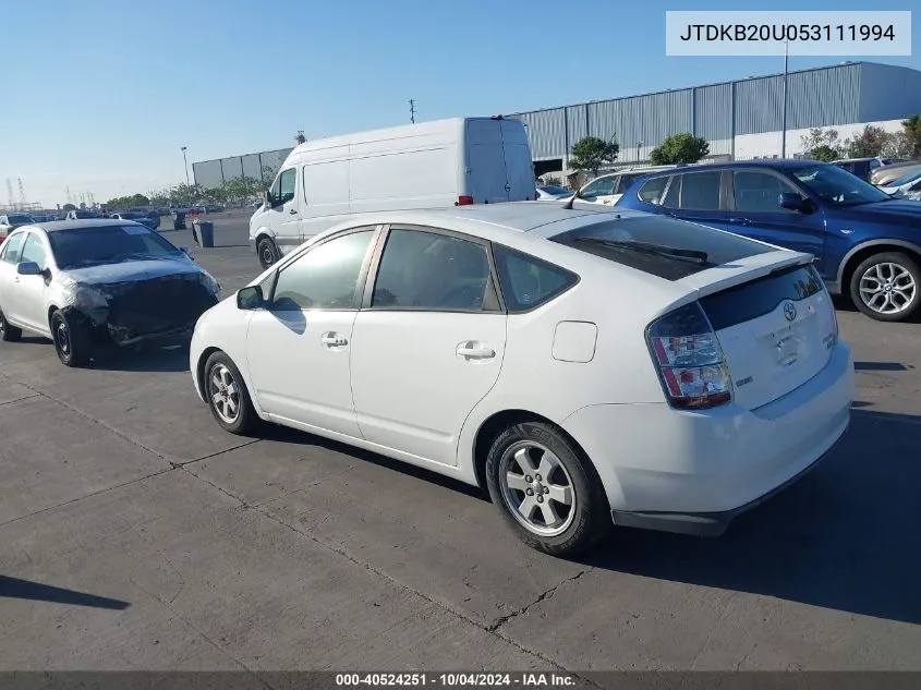 2005 Toyota Prius VIN: JTDKB20U053111994 Lot: 40524251