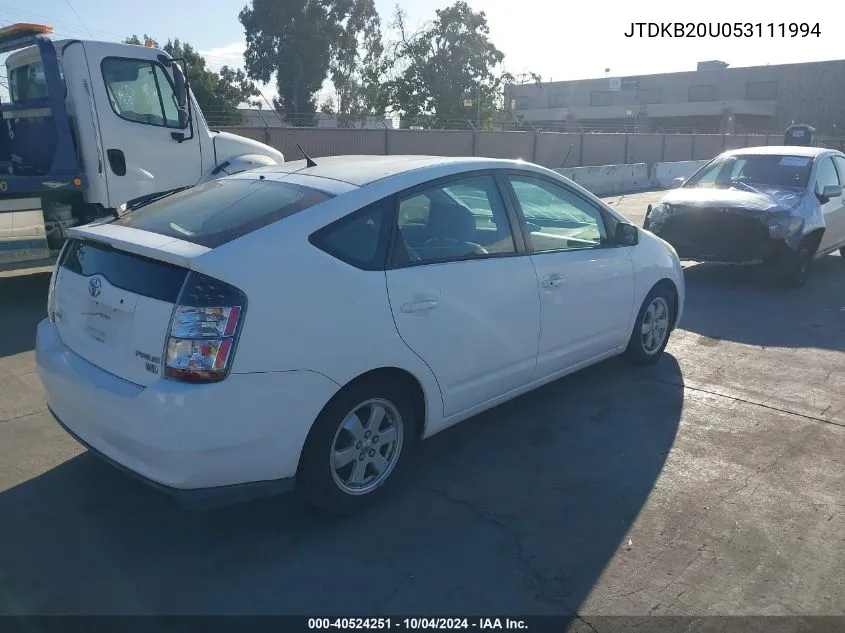 2005 Toyota Prius VIN: JTDKB20U053111994 Lot: 40524251