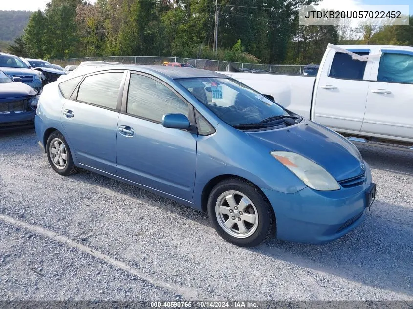 2005 Toyota Prius VIN: JTDKB20U057022452 Lot: 40590765