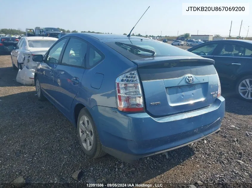 2006 Toyota Prius VIN: JTDKB20U867069200 Lot: 12091586