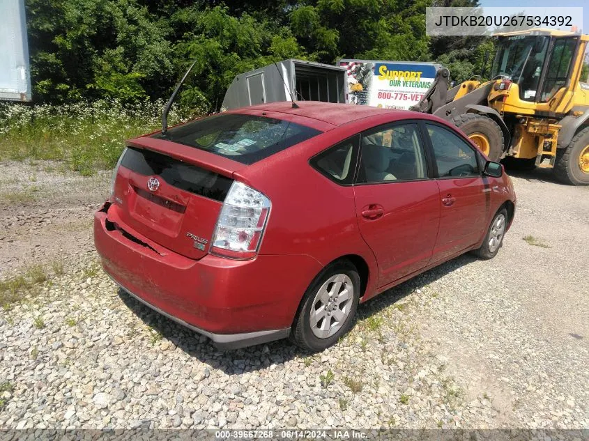 2006 Toyota Prius VIN: JTDKB20U267534392 Lot: 39667268