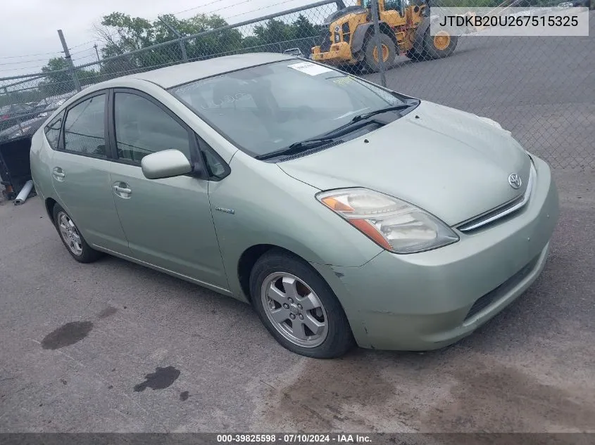 2006 Toyota Prius VIN: JTDKB20U267515325 Lot: 39825598