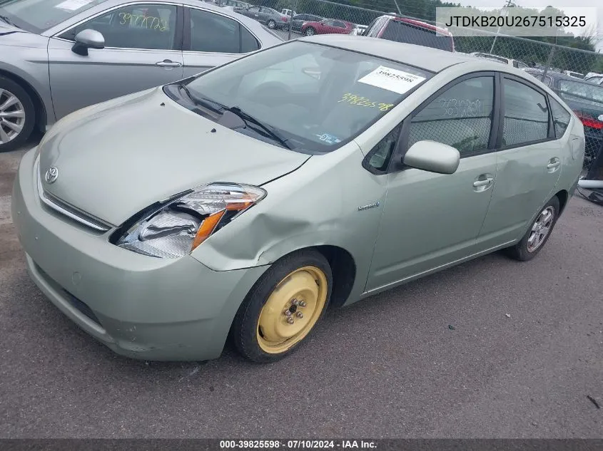 2006 Toyota Prius VIN: JTDKB20U267515325 Lot: 39825598