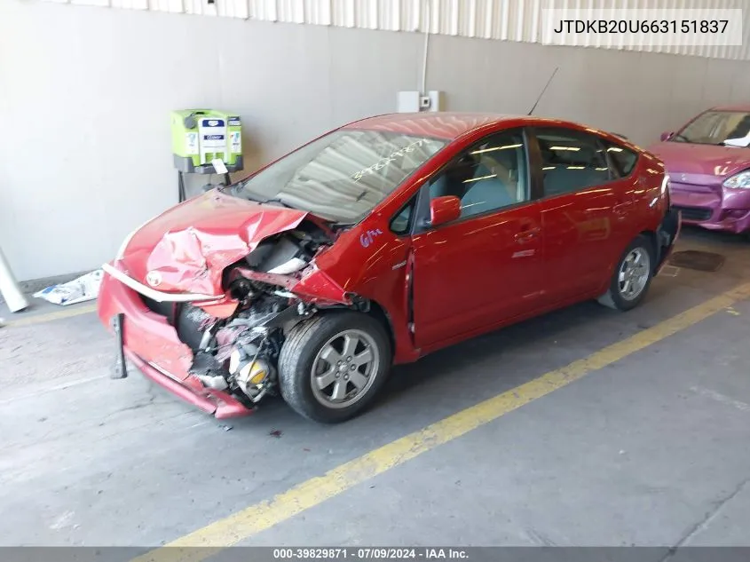 JTDKB20U663151837 2006 Toyota Prius