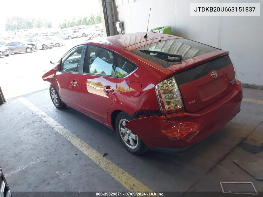 JTDKB20U663151837 2006 Toyota Prius