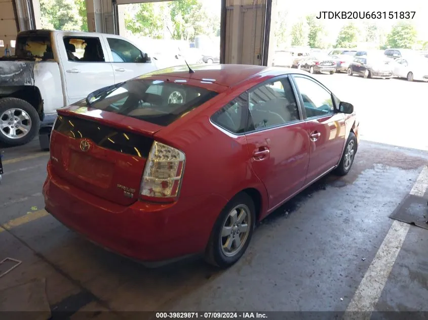 2006 Toyota Prius VIN: JTDKB20U663151837 Lot: 39829871