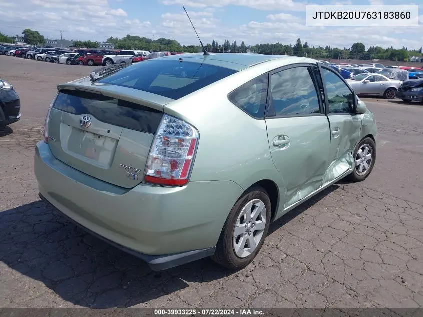 2006 Toyota Prius VIN: JTDKB20U763183860 Lot: 39933225