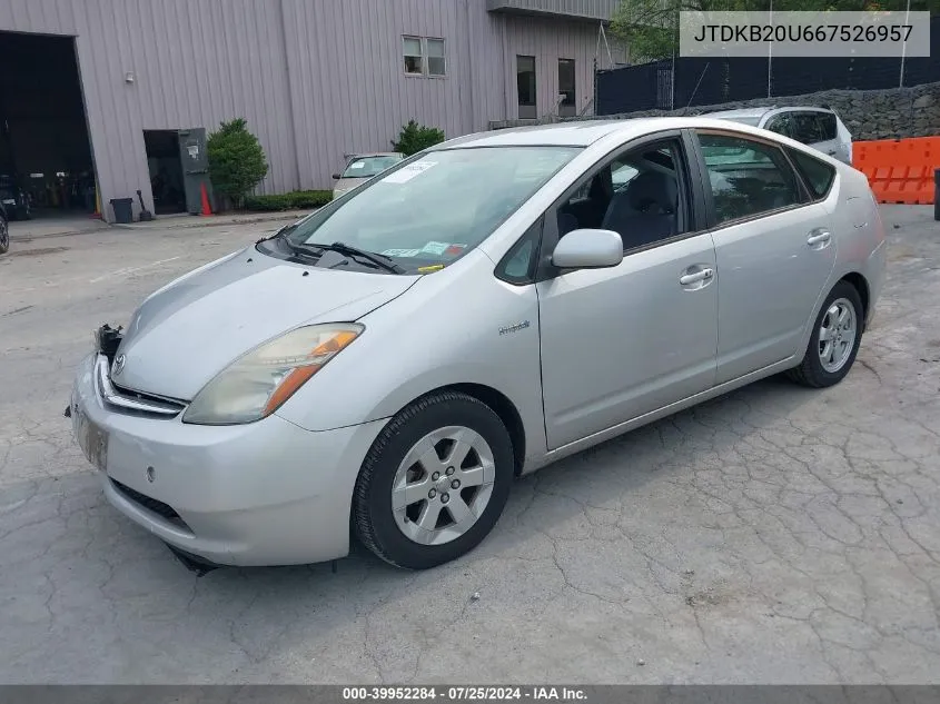 2006 Toyota Prius VIN: JTDKB20U667526957 Lot: 39952284