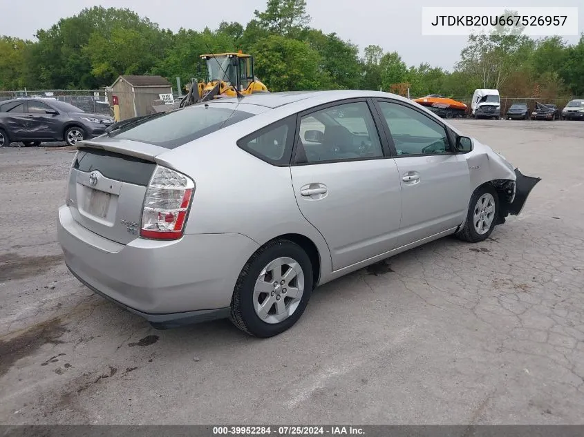 2006 Toyota Prius VIN: JTDKB20U667526957 Lot: 39952284