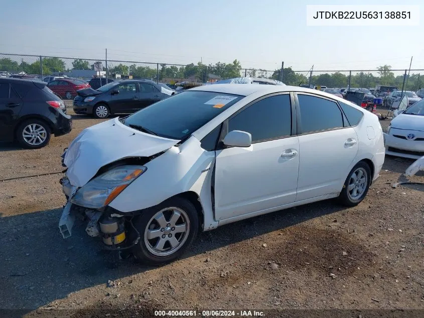 2006 Toyota Prius VIN: JTDKB22U563138851 Lot: 40040561