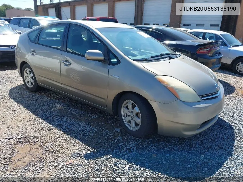 2006 Toyota Prius VIN: JTDKB20U563138190 Lot: 40117011