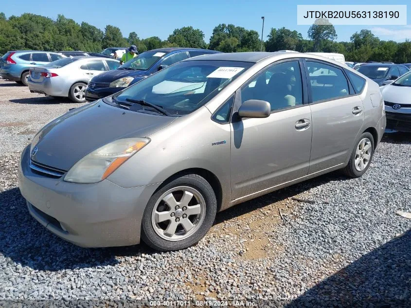 2006 Toyota Prius VIN: JTDKB20U563138190 Lot: 40117011