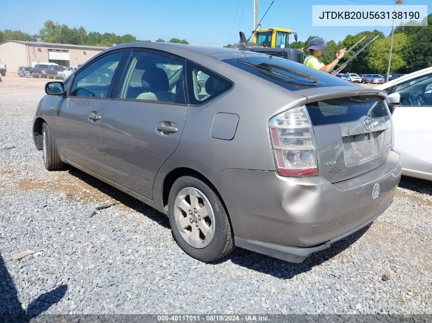 2006 Toyota Prius VIN: JTDKB20U563138190 Lot: 40117011