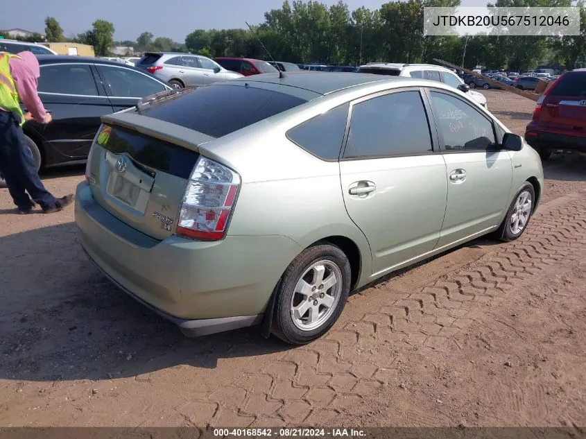 2006 Toyota Prius VIN: JTDKB20U567512046 Lot: 40168542