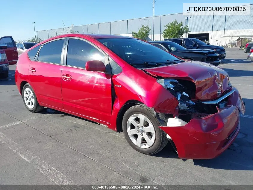 2006 Toyota Prius VIN: JTDKB20U067070826 Lot: 40196585