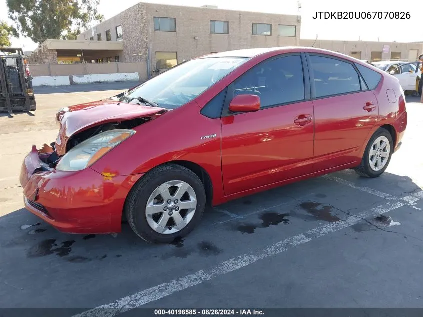 2006 Toyota Prius VIN: JTDKB20U067070826 Lot: 40196585