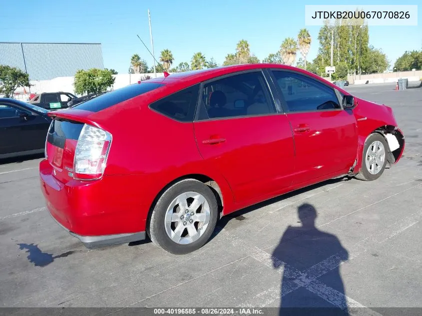 2006 Toyota Prius VIN: JTDKB20U067070826 Lot: 40196585