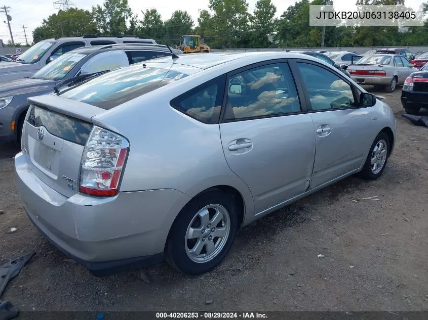 2006 Toyota Prius VIN: JTDKB20U063138405 Lot: 40206253