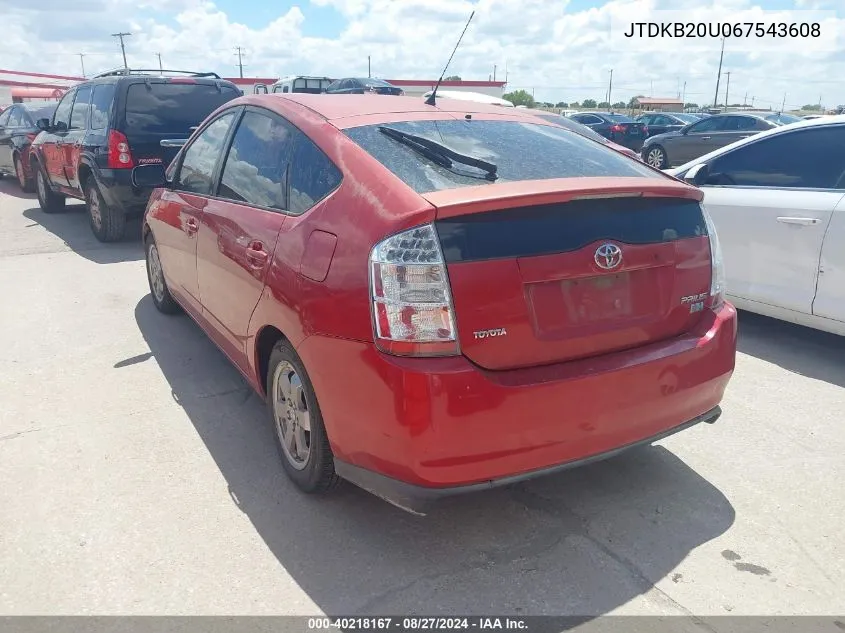 2006 Toyota Prius VIN: JTDKB20U067543608 Lot: 40218167