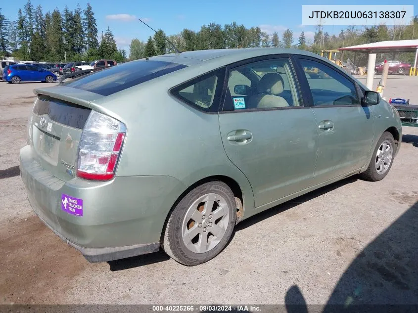 2006 Toyota Prius VIN: JTDKB20U063138307 Lot: 40225266