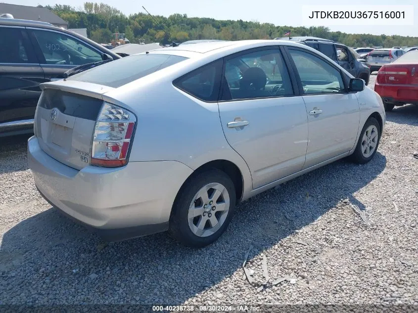 2006 Toyota Prius VIN: JTDKB20U367516001 Lot: 40238738