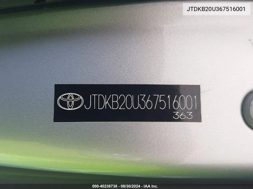 JTDKB20U367516001 2006 Toyota Prius