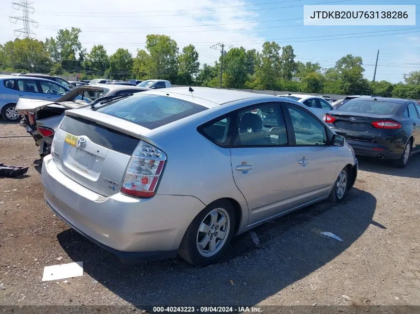 2006 Toyota Prius VIN: JTDKB20U763138286 Lot: 40243223