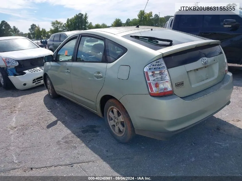 2006 Toyota Prius VIN: JTDKB20U863155355 Lot: 40245981