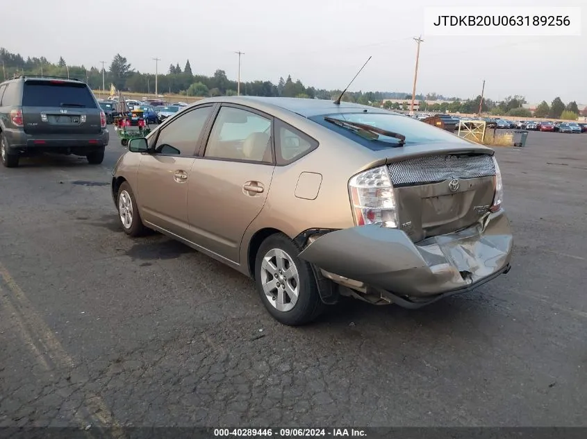 2006 Toyota Prius VIN: JTDKB20U063189256 Lot: 40289446