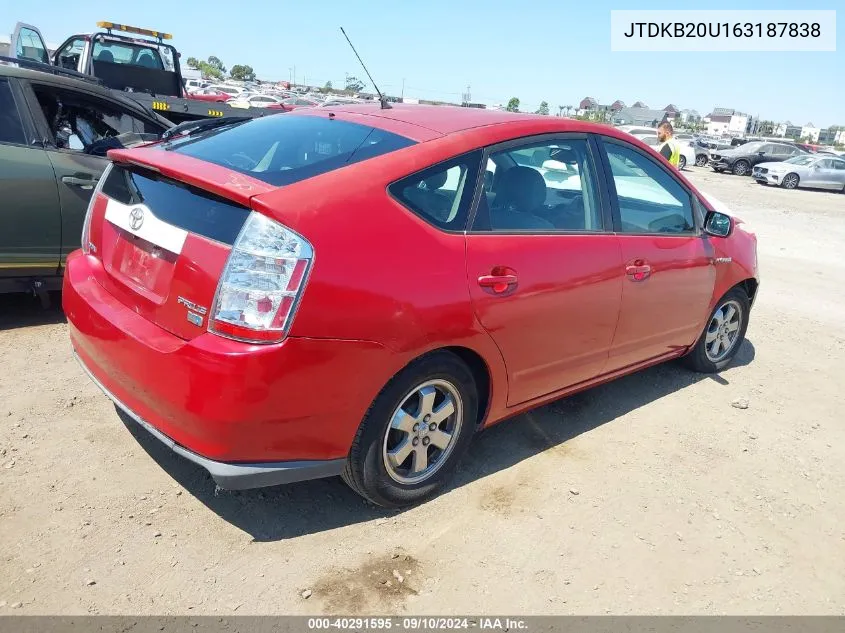 2006 Toyota Prius VIN: JTDKB20U163187838 Lot: 40291595