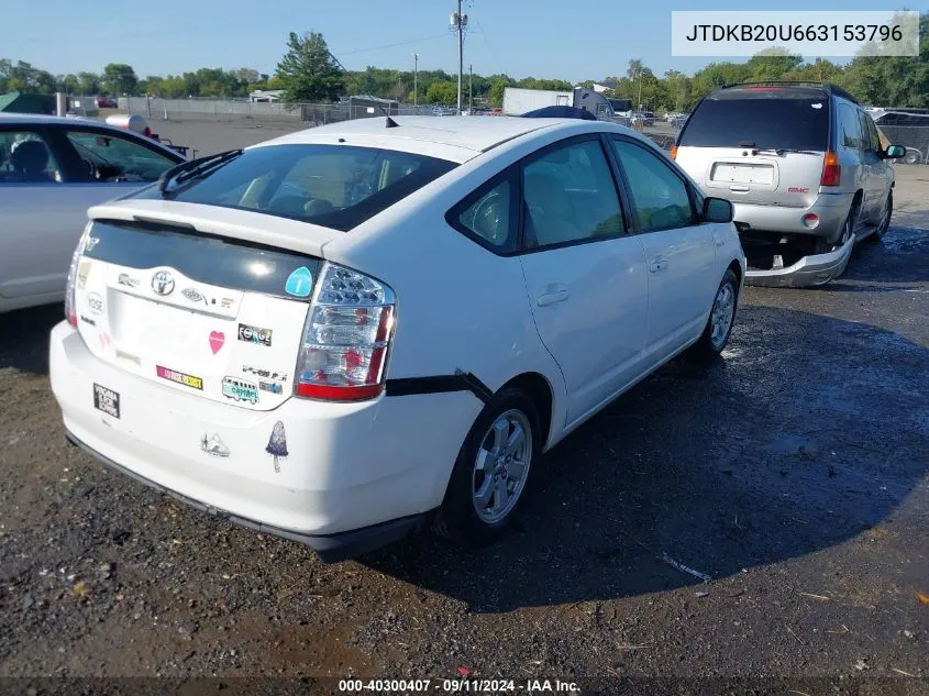 2006 Toyota Prius VIN: JTDKB20U663153796 Lot: 40300407