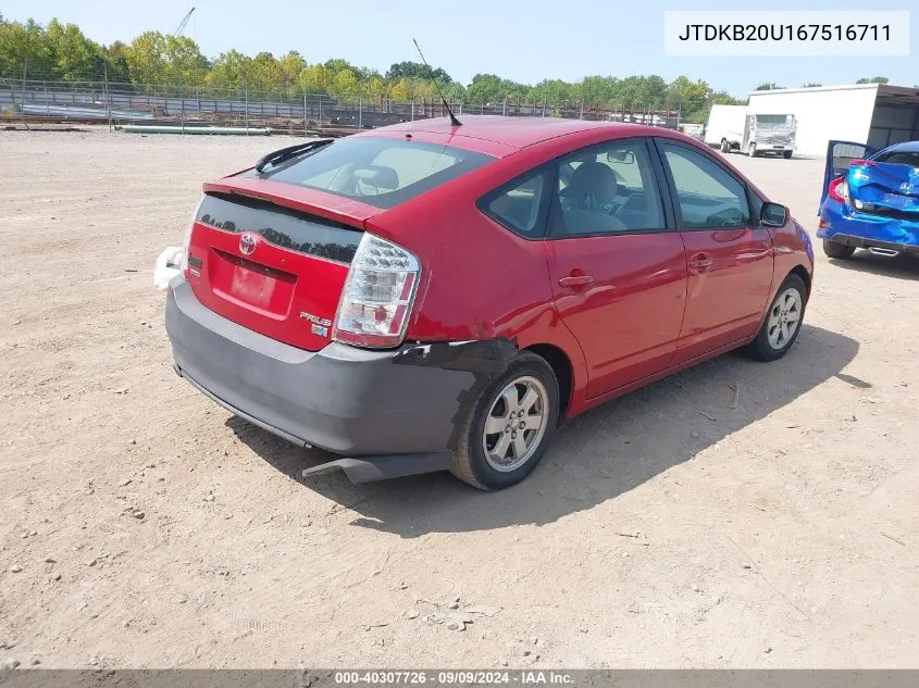 2006 Toyota Prius VIN: JTDKB20U167516711 Lot: 40307726