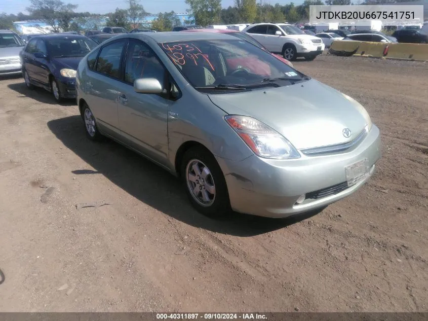 2006 Toyota Prius VIN: JTDKB20U667541751 Lot: 40311897