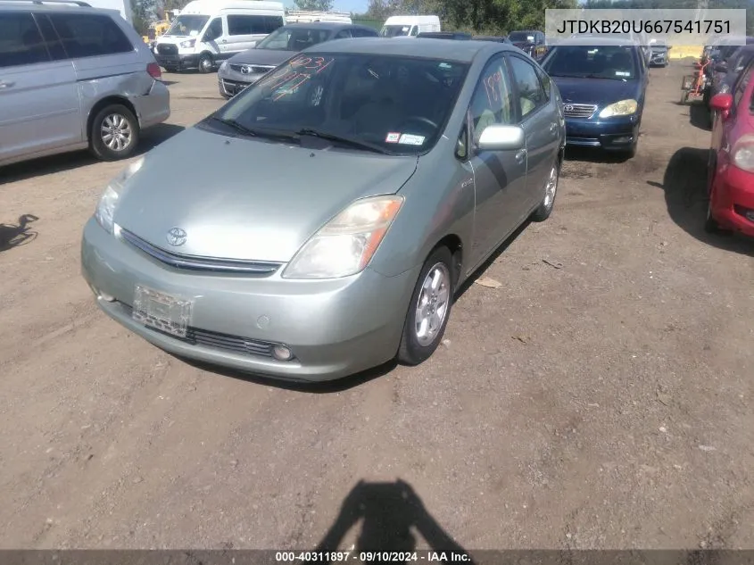 2006 Toyota Prius VIN: JTDKB20U667541751 Lot: 40311897