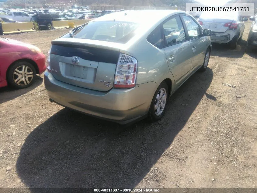 2006 Toyota Prius VIN: JTDKB20U667541751 Lot: 40311897